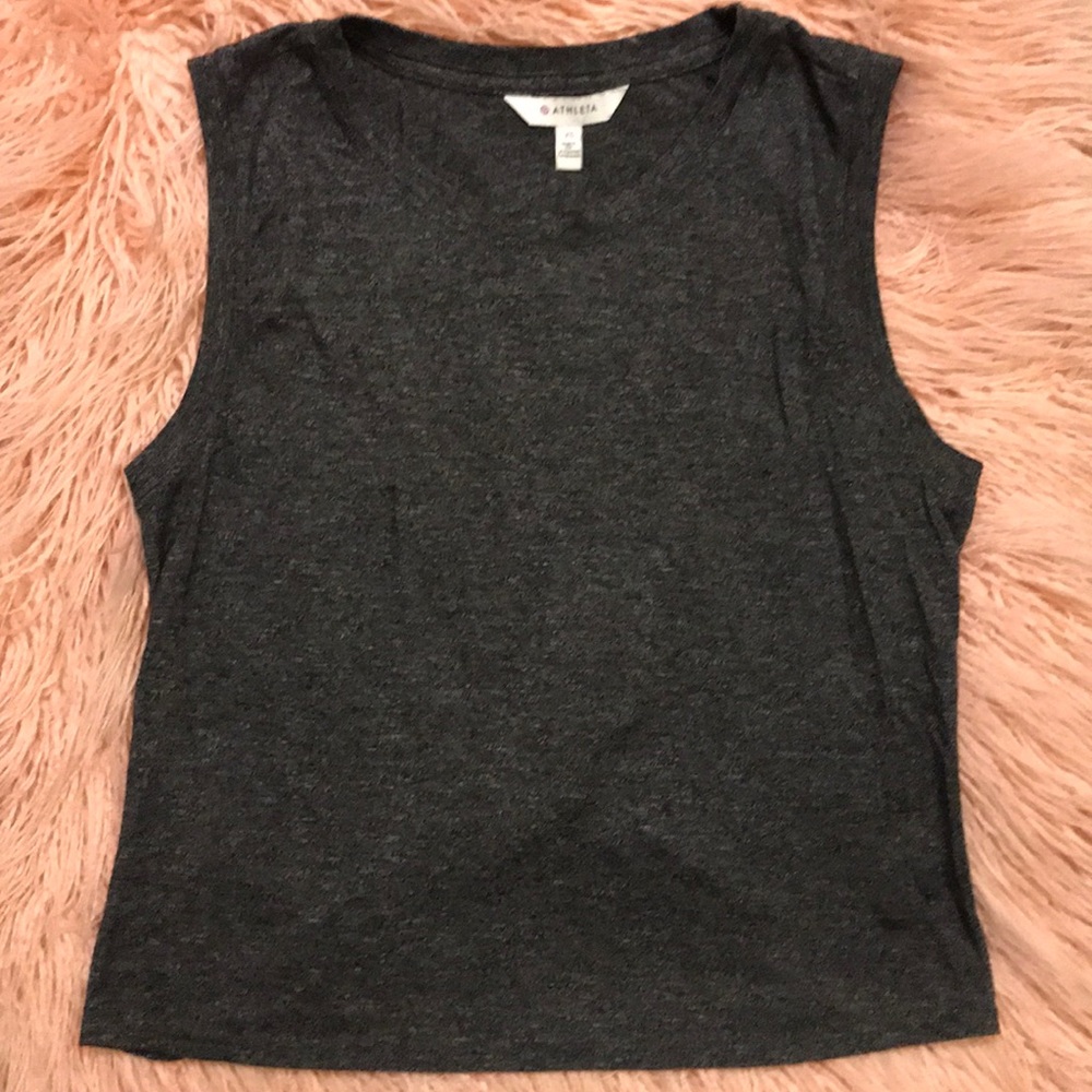 Grey Athleta muscle tank with ‘knotted’ back